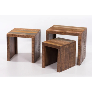 Rustic Reclaimed Wood Nesting <b>Stools</b> Stackable Modern Home Furniture for Living Room Ottoman and <b>Stool</b> Set - Product Image 4