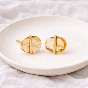 Garnet Quartz <b>Earring</b> - Center Bezel <b>Stud</b> <b>Earring</b>, Oval Shape Faceted Gemstone <b>Earring</b> For Women Minimalist January Birthstone - Product Image 4