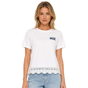 Y2K Fashion women's shirt Lace Hem Minimalist Knitted Cotton Top Chenille Embroidery Casual Tee Custom Logo Spring Summer Tshirt - Product Image 1
