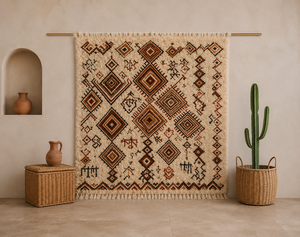 Alfombra de Lana Bereber Marroquí Hecha a Mano, Alfombra Tribal Boho con Nudos a Mano y Patrón Geométrico de Diamantes - Product Image 4