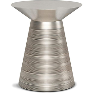 Taburete Moderno de Aluminio con Acabado Martillado, Mesa Auxiliar Redonda de Metal Plateado con Tapa de Madera, Pieza Decorativa para el Hogar - Product Image 6