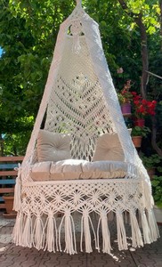 Balançoire double en macramé pour patio, Balançoire de patio, Balançoire en macramé, Balançoire suspendue en macramé, Chaise en macramé, Chaise hamac, Balançoire de jardin - Product Image 2