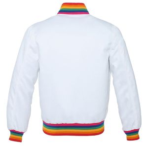 Custom Men <b>White</b> Varsity <b>Jacket</b> Plain Satin Bomber <b>Jacket</b> Blank Rainbow Stripe Letterman <b>Jacket</b> - Product Image 2