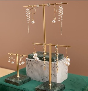 Stylish Metal Jewelry Stand Organizer With Marble Base And <b>Hooks</b> For Necklace Bracelet <b>Earrings</b> Storage - Product Image 1