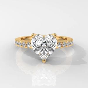 Bague de fiançailles de luxe en or massif 14 carats avec diamant en forme de cœur pour femme, bijou durable pour les occasions de fête - Product Image 1