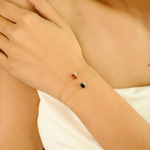 Best Selling Products Handmade <b>Solid</b> K14 Yellow <b>Gold</b> Blue Sapphire & Diamond Toi et Moi Dainty Bracelet Birthday Gift For Her - Product Image 2