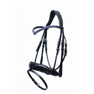 Brida de Cuero Genuino Premium Duradera para Carreras de Caballos con Diadema de Cristal Azul y Narquiler Acolchado para Entrenamiento y Competición Inglesa - Product Image 1