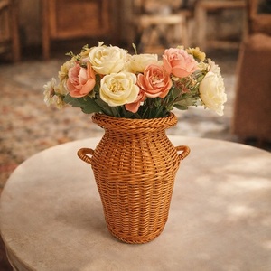 Elegante Cesta Redonda de Mimbre Hecha a Mano, Estilo Art Deco, para Jardín o Mesa, Ecológica, Decoración Artística Natural Hecha a Mano para el Hogar - Product Image 4