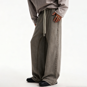 Pantalon de jogging vintage pour homme en coton French Terry délavé à l'acide, coupe ample et large, décontracté, épais - Product Image 2