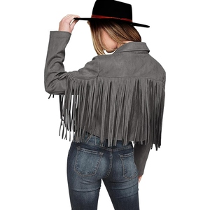 Chaqueta de mujer de cuero genuino de cabra con flecos, estilo vintage occidental, abrigo con borlas, chaqueta de gamuza a la moda estilo vaquera. - Product Image 3