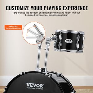 22-Inch 5-Piece adulto Full Size Drum principiante Bass Toms rullante da pavimento regolabile trono stand piatto Hi-Hat pedale - Product Image 4