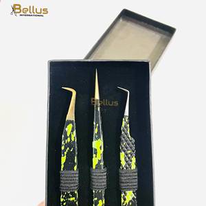 Pince à cils professionnelle de luxe double ton Jaune Noir en acier inoxydable 90, outil d'extension de cils à forte adhérence et durable - Product Image 5