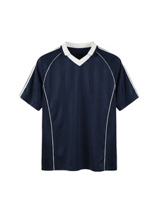 Maillot de football bleu marine à col en V pour homme, manches courtes, en polyester anti-humidité, tenue d'équipe, coupe régulière adulte, toutes saisons, couleur unie - Product Image 3