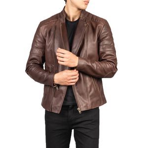 <b>Mens</b> <b>Brown</b> Genuine <b>Leather</b> Biker Motorcycle <b>Jacket</b> Slim Fit Winter Fashion Riding Waterproof Windproof Eco-Friendly Breathable - Product Image 2
