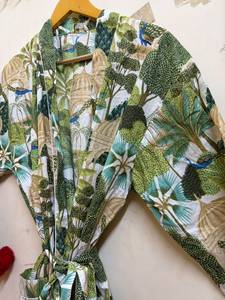 Peignoir Kimono Personnalisé 100% Coton pour Femme, Imprimé Floral Tropical, Léger, Robe de Spa, Demoiselle d'honneur, Été, Col en V, Cordon de Serrage - Product Image 6