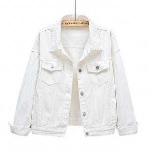 Veste en jean pour femme, couleur unie, style printemps, coupe classique, col rabattu, fermeture boutonnée, manches longues, couleur violette - Product Image 3