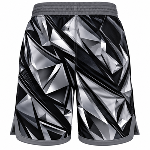 Custom <b>Men</b> MMA Fight <b>Shorts</b> <b>Black</b> White Geometric Sublimation Transfer Print Breathable 140g Polyester/Cotton Muay Thai Boxing - Product Image 2