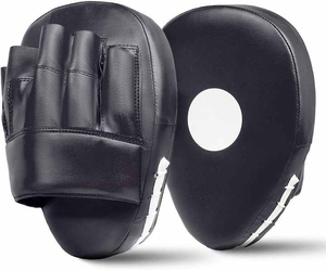Faux Leather Training Gloves <b>Half</b> Finger <b>Slip</b>-On Black Red White Adults Martial Arts Sparring Focus Mitts - Product Image 5