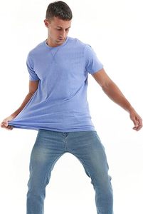 Men's Light Blue Short Sleeve O-Neck T-Shirt Regular Fit Casual Knitted 100% Cotton Blank Design Solid Color Jersey Fabric - Product Image 5