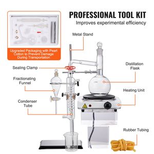 Kit di Distillazione per Oli Essenziali 500ml, Apparato di Distillazione in Vetro Borosilicato 3.3, Piastra Riscaldante 1000W, Evaporatore Rotante da Laboratorio - Product Image 6