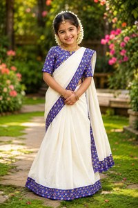 Sari de Seda Premium para Niñas, Listo para Usar, con Blusa Estampada de Diseñador, Precio al por Mayor - Product Image 1