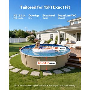 Telo di copertura premium per piscina rotonda da 15 piedi con sistema di sovrapposizione, per pareti alte 54 pollici, facile da installare, con patch anti-perdita, in vinile di alta qualità - Product Image 2