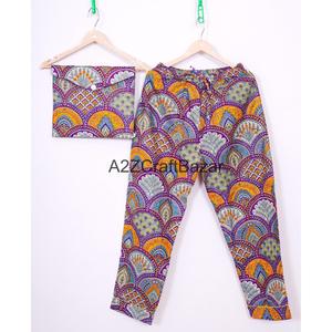 ชุดนอนผ้าฝ้ายแท้ 100% สำหรับผู้หญิง แขนสามส่วน ลายพิมพ์บล็อกดอกไม้ หรูหรา สำหรับเจ้าสาวและเพื่อนเจ้าสาว เอวยางยืด - Product Image 4