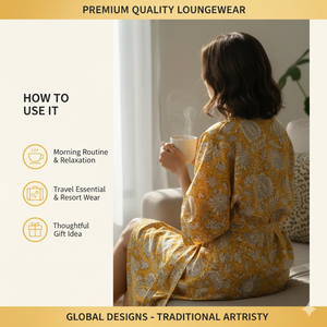 Robe kimono en coton à imprimé floral jaune pour femmes, col en V, manches longues, longueur longue, vêtements de nuit confortables, robe avec cordon de serrage fixe - Product Image 4