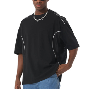 Custom Man Sportswear T-shirt 100% Cotton Black Solid Color High-quality Mesh Men's Blank Print Pattern Knitted T-shirt - Product Image 5