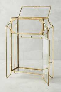 Gold Glass Jewelry <b>Box</b> Metal Frame Organizer Case Clear Display Storage Tray for <b>Vanity</b> Desk - Product Image 4