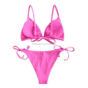 Top Trending Womens Custom Made Solid Pink Color Anti UV Women's 2-Piece <b>Bikini</b> <b>Set</b> Factory Direct Sale Custom <b>Size</b> for Adults - Product Image 4