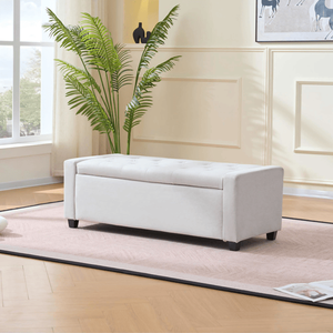 48-Inch Faux Linen Upholstered Storage Ottoman with Arms Fabric Bedroom & Living Room Entryway Bench <b>End</b> of <b>Bed</b> Storage Bins - Product Image 1