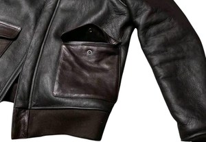 Blouson aviateur en cuir marron de qualité supérieure pour homme, style vintage, col en peau de mouton, design hiver et mode, fermeture éclair. - Product Image 3