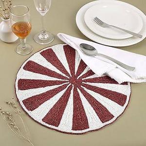 Handmade Luxury Eco-Friendly Floral Pattern Customizable Pewter Grey Beaded Place <b>Mat</b> - Product Image 3