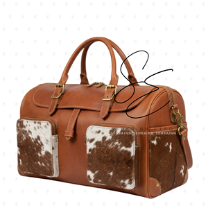 Genuine Leather <b>Duffel</b> <b>Bags</b>, Large Travel Weekender <b>Bag</b>, Hair-On-Hide Real Fur, Vintage Men Women Overnight Luggage <b>Bags</b> - Product Image 1