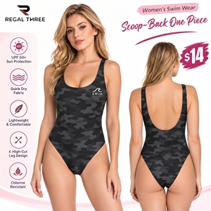 Traje de Baño de una Pieza para Mujer, Diseño Camuflado, Espalda en U, sin Mangas, Ligero, de Poliéster - Product Image 1