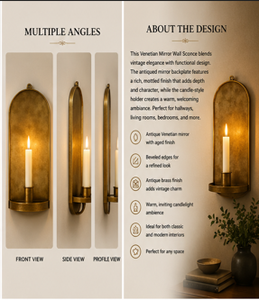 Antique Brass <b>Wall</b> <b>Sconce</b> Set of 2 Framed Candle Holders Traditional Decorative Hanging Ornamental Design - Product Image 4