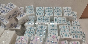 Boîtes à cadeaux en forme de rectangle de pierre de marbre incrustées de nacre verte faites à la main Design floral Boîtes de Thanksgiving Festival du Ramadan - Product Image 3