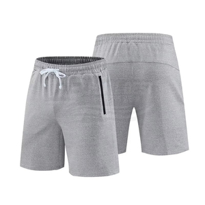 Men's Solid Gray Cotton Bermuda Shorts Drawstring Waist Elastic Mid Rise Casual Pockets Breathable Knitted Fabric - Product Image 1