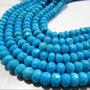 Perles de pierres précieuses en turquoise bleue naturelle, facettées, rondes, 7-8 mm, brin de 8 pouces de long - Product Image 1