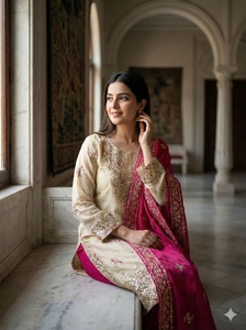 Presentamos la Nueva Colección de Diseñador Moderno GMY SILK, Conjunto de Salwar Kameez con Bordado Intenso de Secado Rápido, Top, Pantalón y Dupatta - Product Image 3