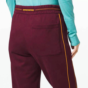 Women's Maroon High Waist Jogger Pants Solid Color Drawstring Elastic Cuff Side Pockets Ankle-Length Regular Fit Autumn Wear - Product Image 3