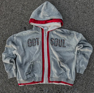 USA Sans taxes douanières, Veste zippée pour homme, coupe carrée courte, délavée à l'acide, grammage lourd 500 g/m², avec patchs usés, double ou triple couche, fermeture éclair intégrale - Product Image 1