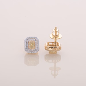 IGI Certified Lab Grown Yellow Diamond Radiant Cut Halo Stud <b>Earrings</b> 9KT Yellow / White / Rose Gold Luxury <b>Earrings</b> - Product Image 4