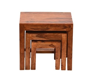 Solid Wood Nesting <b>Table</b> <b>Set</b> of 3 | Space Saving Nested <b>Stools</b> with X-Frame | Wholesale Living Room Furniture - Product Image 5