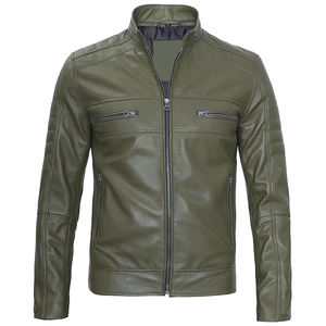 2026 OEM New Arrival Original Olive Green Cowhide <b>Leather</b> <b>Jackets</b> For <b>Men's</b> Zip Pockets 100%High Quality Low MOQ Fashion <b>Jackets</b> - Product Image 6
