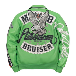 แจ็คเก็ตบอมเบอร์หนังแท้สำหรับผู้ชาย OEM สไตล์ไฮสตรีท พร้อมงานปักลายด้านหน้าแบบแอพพลิเค่ ดีไซน์ Avirex แบบกำหนดเอง - Product Image 6