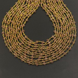 Chaîne de chapelet en quartz rose hydro, perles rondelles facettées de 3 mm, chaîne de bijoux enroulée de fil plaqué or, fourniture - Product Image 5
