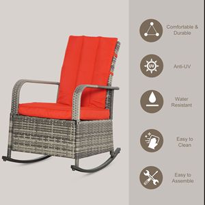 Sedia a Dondolo Reclinabile da Esterno con Poggiapiedi Regolabile e Cuscino Morbido, Schienale Reclinabile fino a 135 Gradi Sedia in vimini rossa - Product Image 4