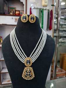 Gold Plated Brass Zircon Ethnic <b>Necklace</b> <b>Set</b> with Imitation Pearl Accent for Women-<b>Wedding</b> Engagement Gift Party Jewelry - Product Image 3